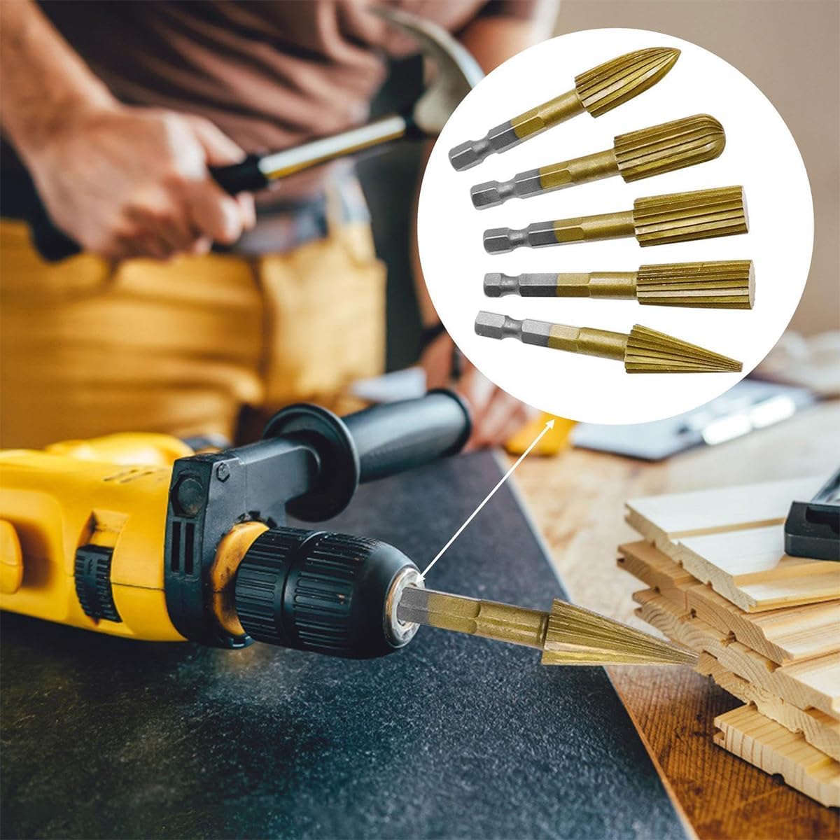 5-Piece Drill-Powered Rotary Rasp Set