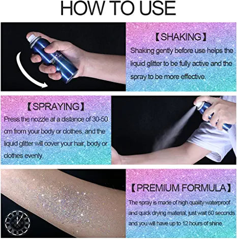 2022 Temporary Glitter Spray, Body Shimmery Spray for Skin, Face, Hair and Clothing
