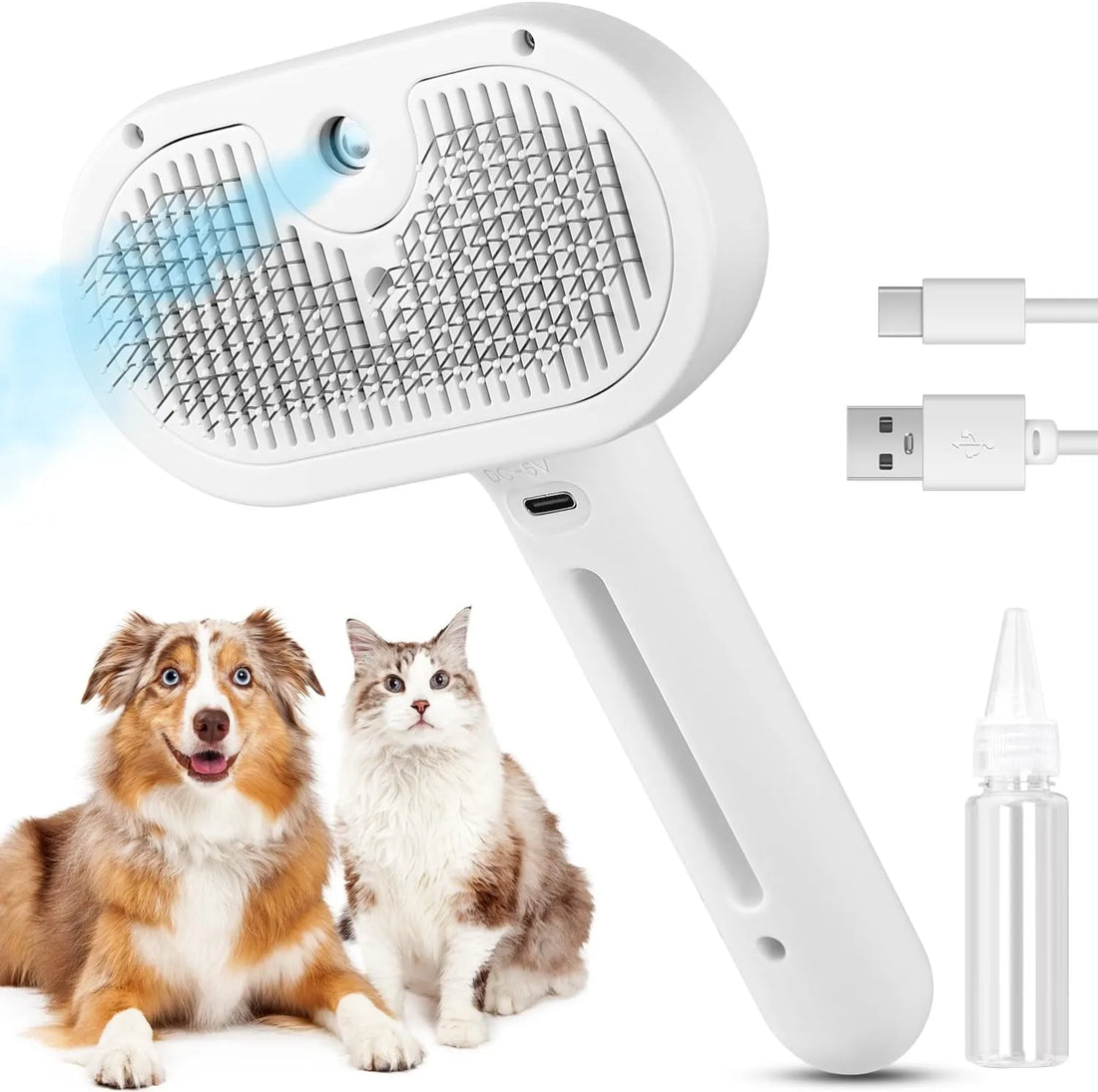 Pet comb spray to prevent flyaway hair