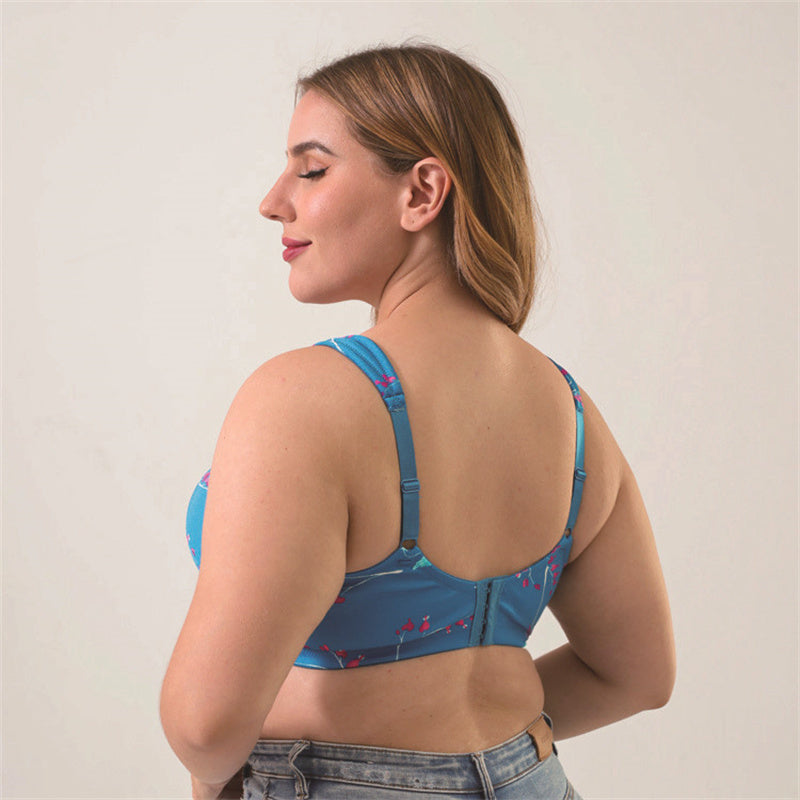 Blue Printed Wide Strap Bra