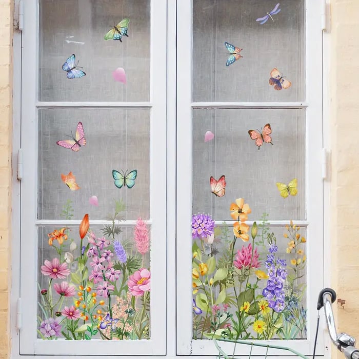 💐Colorful Floral Bouquet Window Sticker🖼️(Cut to size freely)✨
