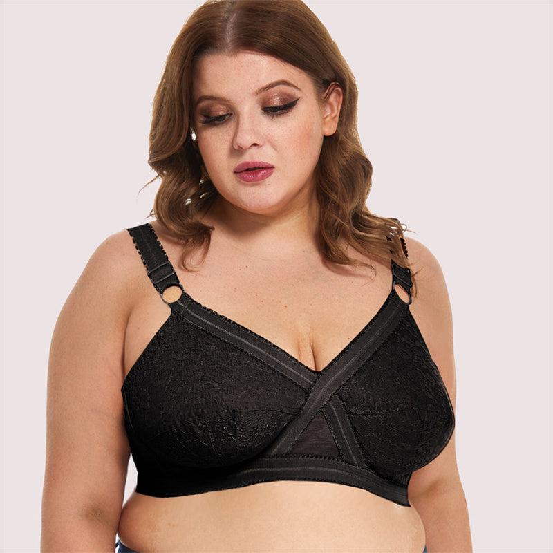 Lace Print Cross Strap Unwired Bra