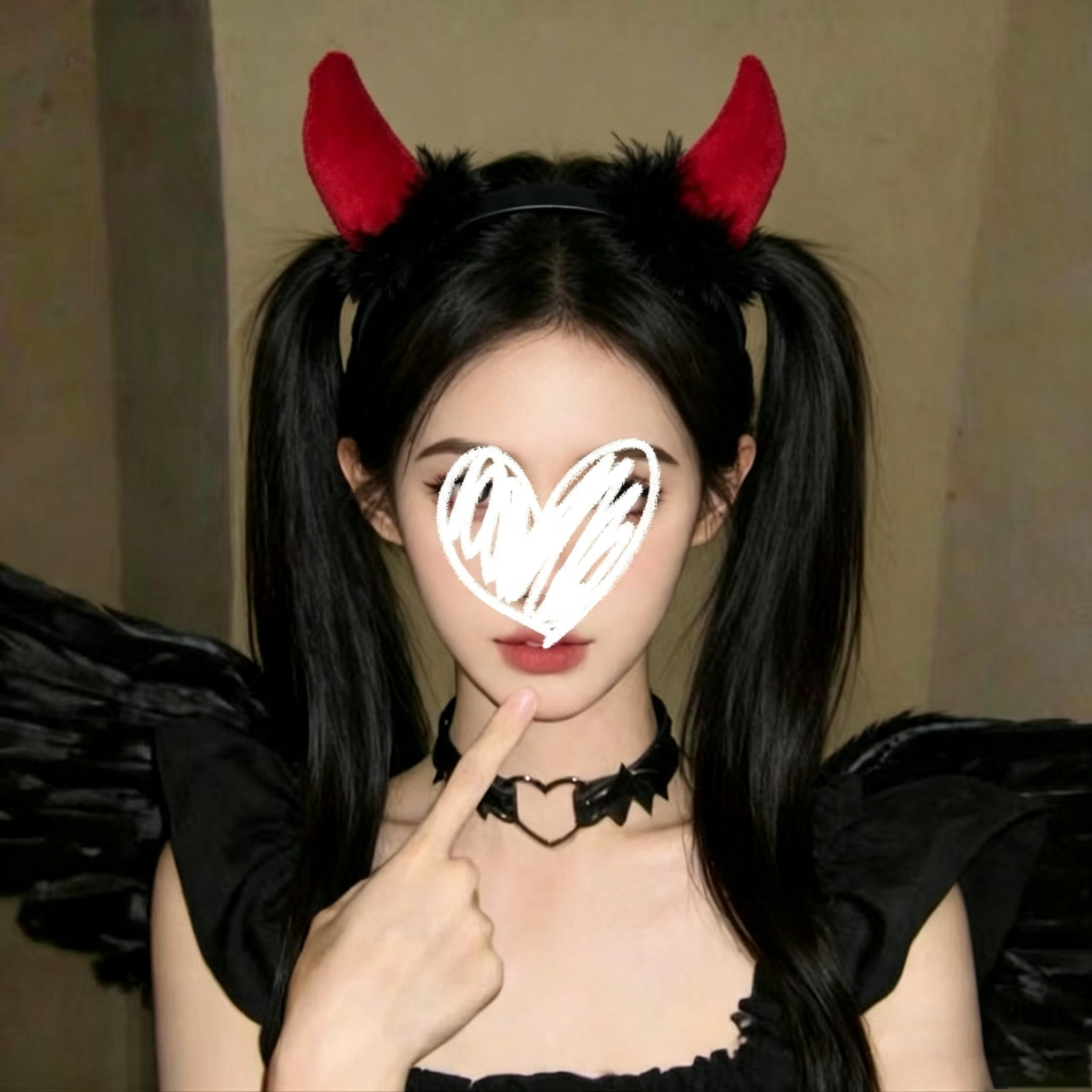 Little devil headdress and sheer lace pajama set