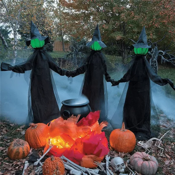 Lighted Halloween Triplets Witch Decoration Set