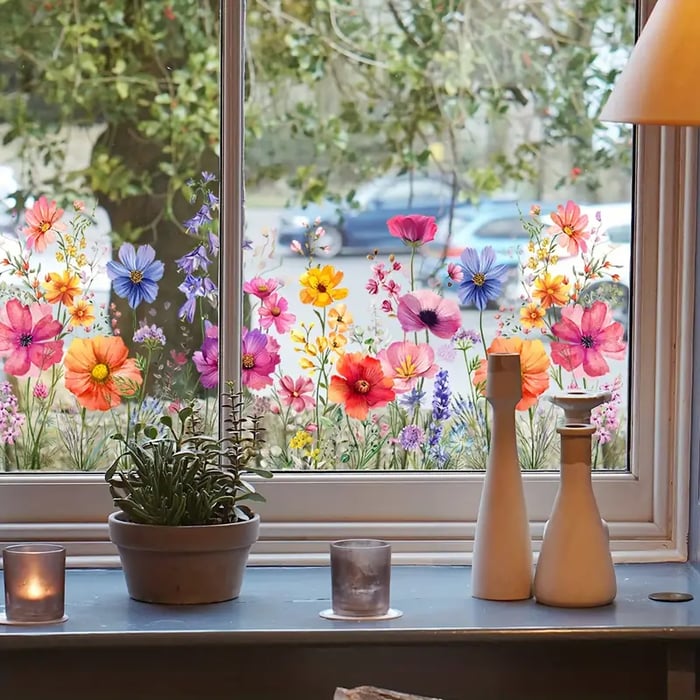 💐Colorful Floral Bouquet Window Sticker🖼️(Cut to size freely)✨