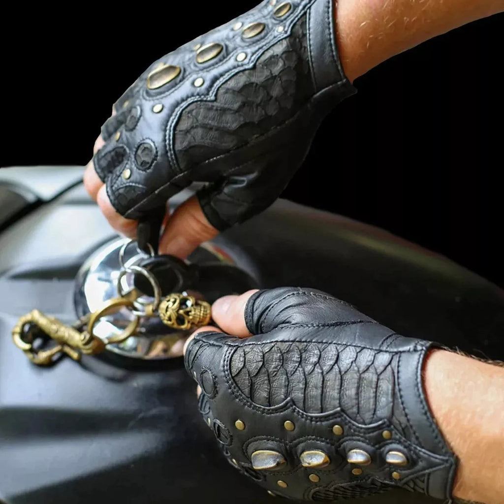DRAGON RIDERS -LEATHER FINGERLESS BIKER GLOVES