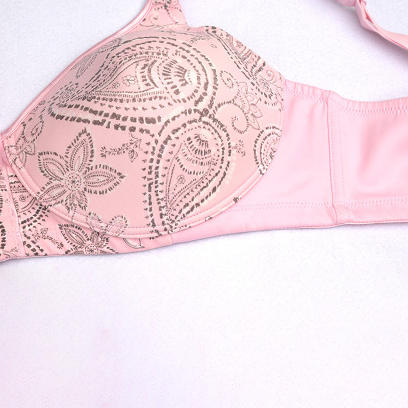 Pink Printed Wide Strap Bra