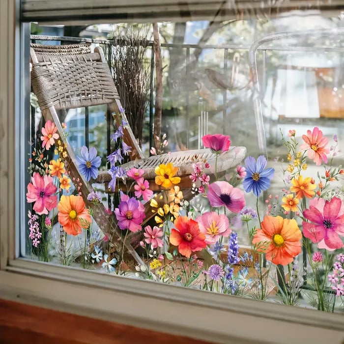 💐Colorful Floral Bouquet Window Sticker🖼️(Cut to size freely)✨