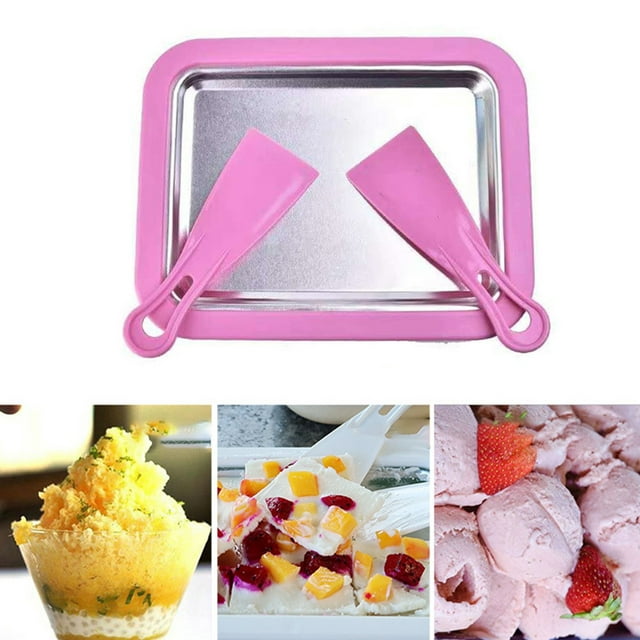 Instant Rolled Ice Cream Maker Pan Machine Yogurt Sorbet with 2 Spatulas
