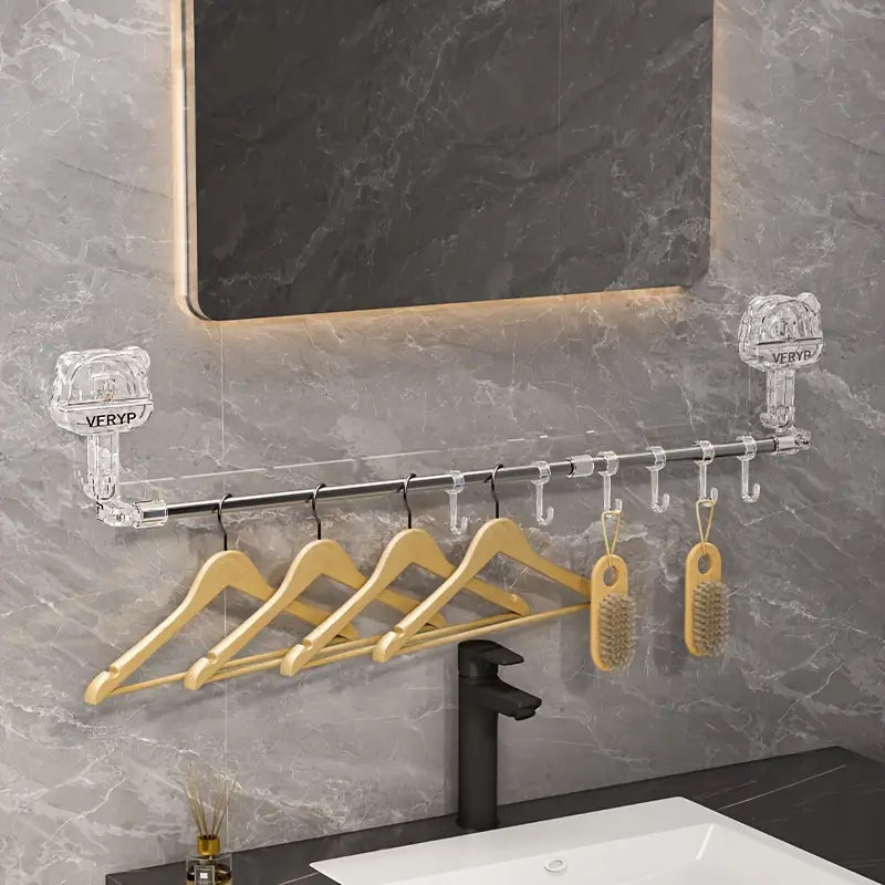 Telescopic suction cup towel rack without punching
