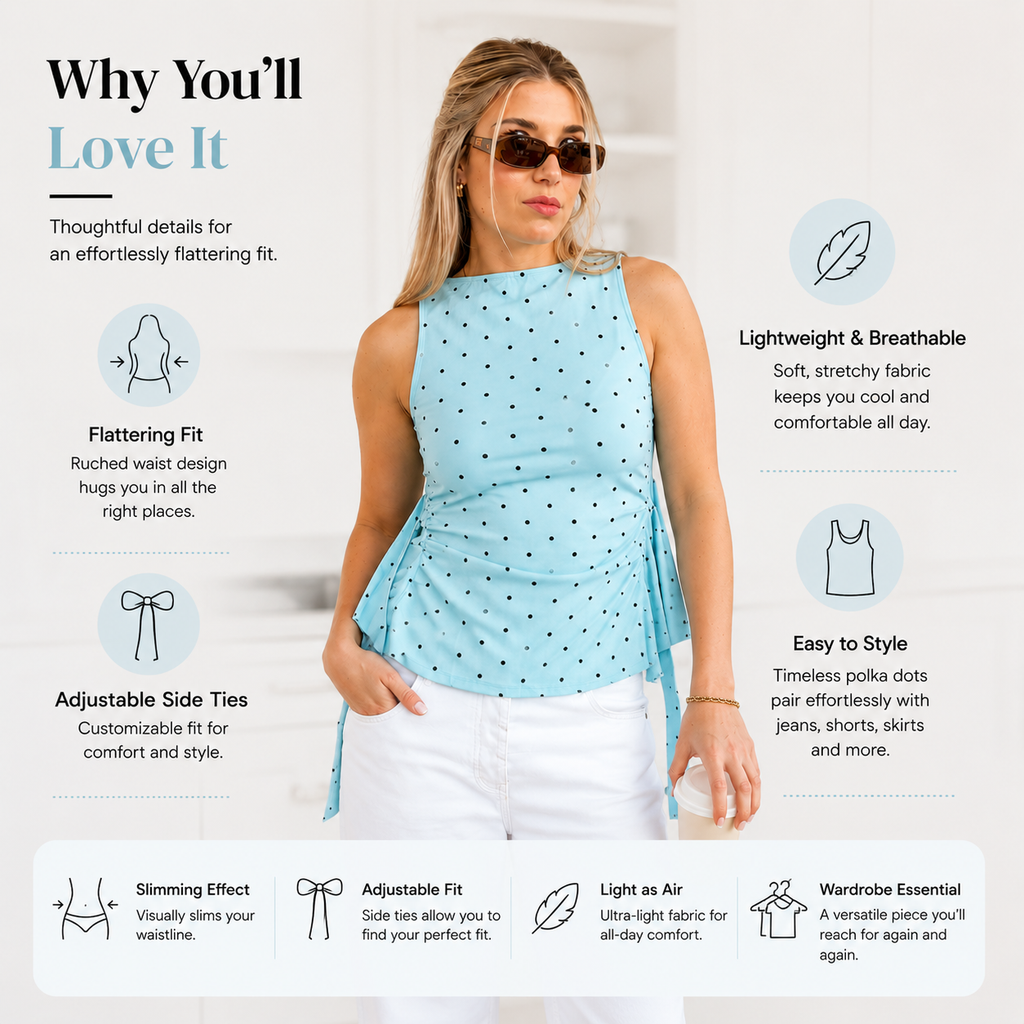 Summer Polka-Dot Backless Sleeveless Top with Tie Straps
