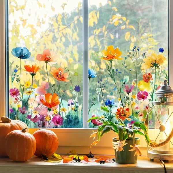 💐Colorful Floral Bouquet Window Sticker🖼️(Cut to size freely)✨