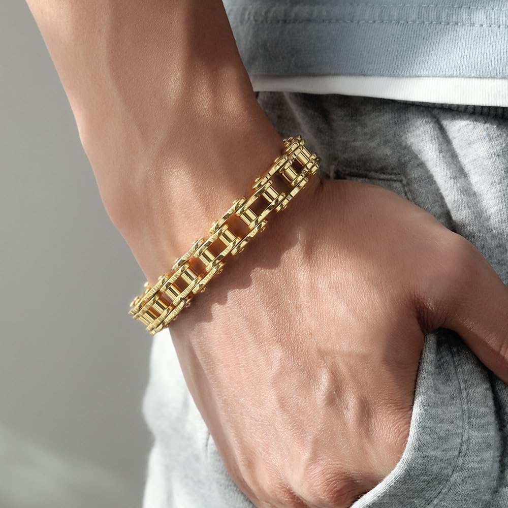 Mens Thick Stainless Steel Biker Chain Bracelet