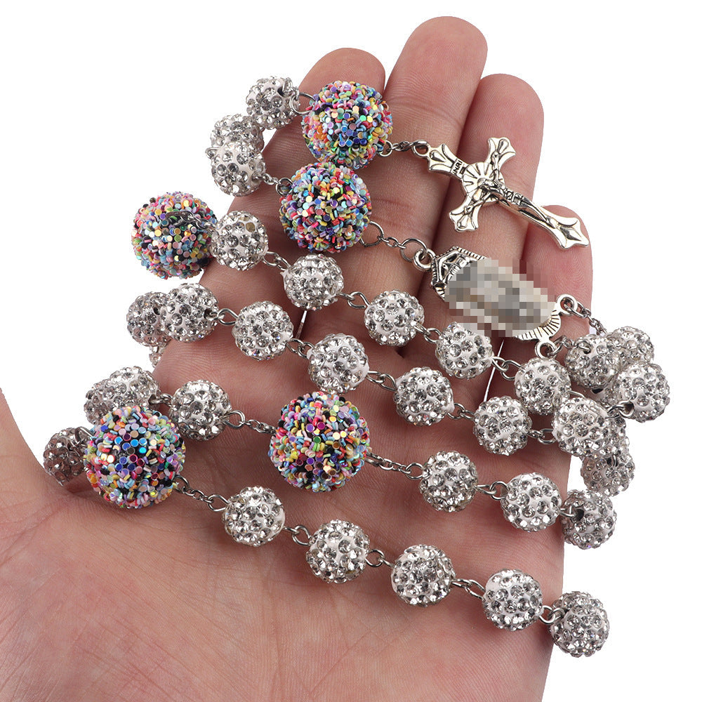 Long Necklace with Diamonds Ball Chain