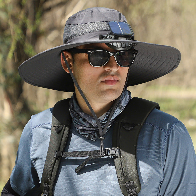 🔥Outdoor Wide Brim Sun Hat With Solar Fan