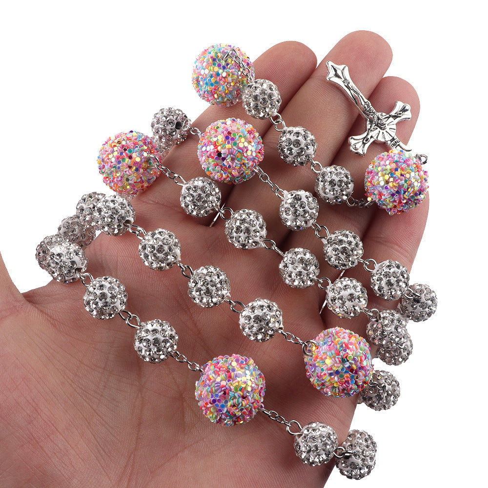 Long Necklace with Diamonds Ball Chain