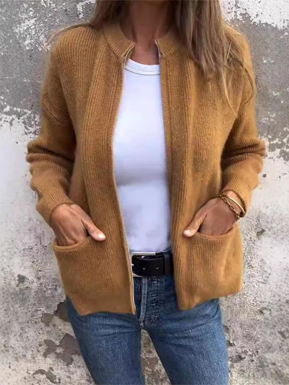 🔥 Round Neck Zipper Knitted Jacket