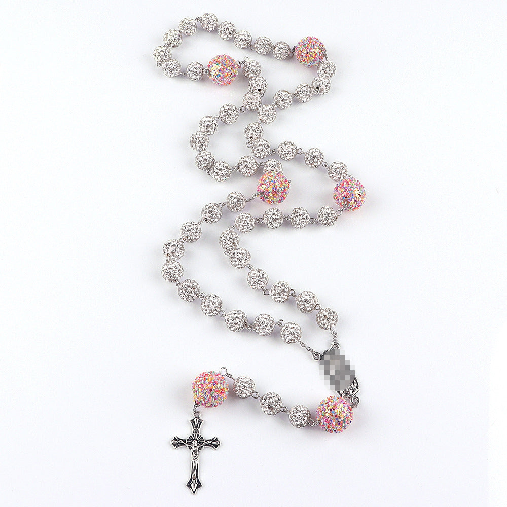 Long Necklace with Diamonds Ball Chain
