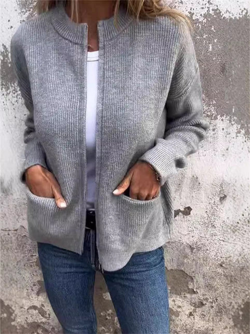 🔥 Round Neck Zipper Knitted Jacket