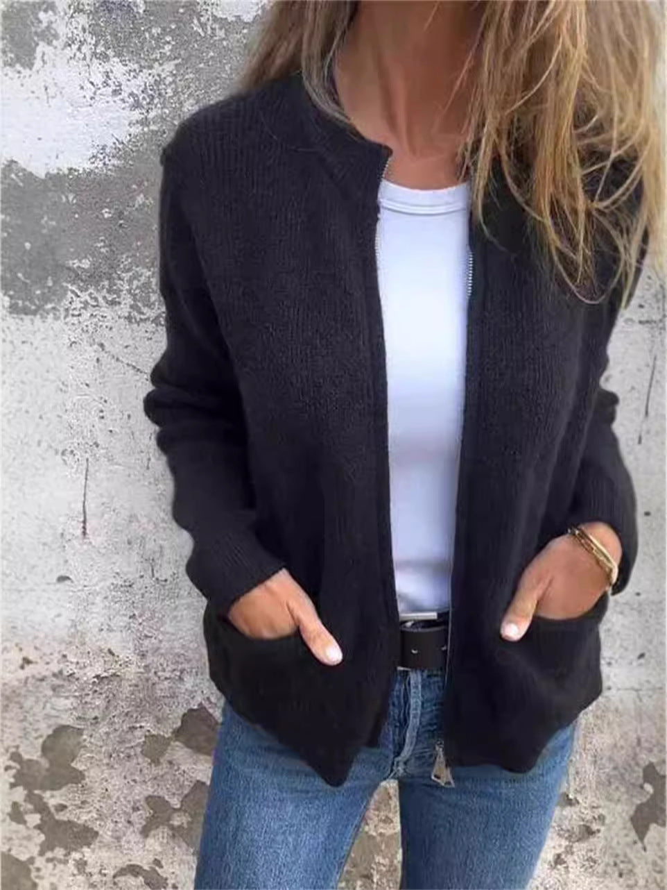 🔥 Round Neck Zipper Knitted Jacket