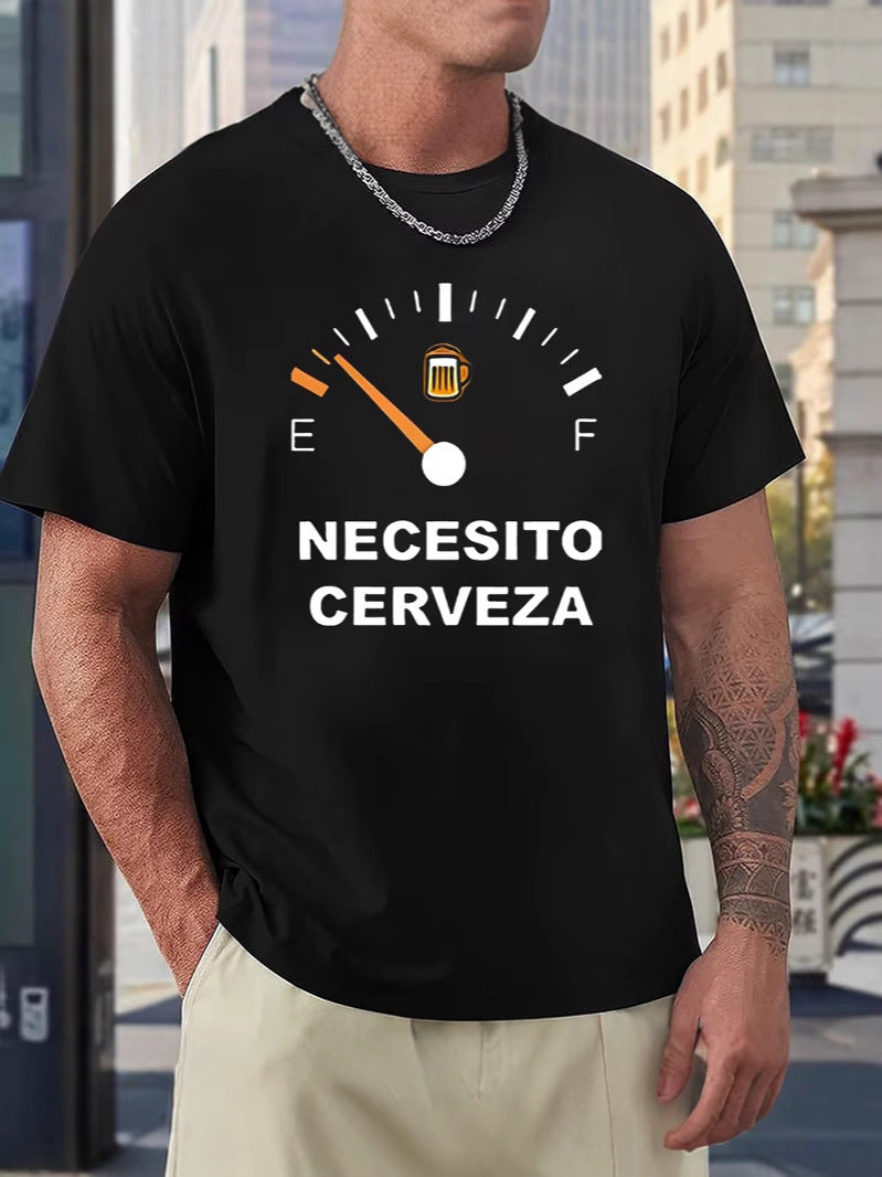 Men's Crew-Neck T-Shirt with Letter Pattern