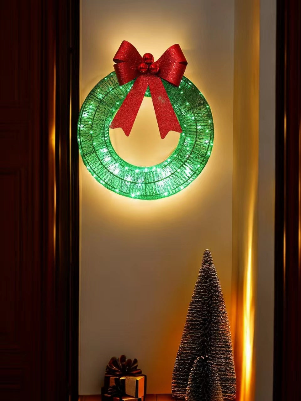 Christmas Wreath Metal Glow Bow