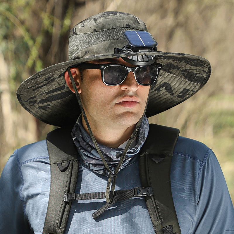 🔥Outdoor Wide Brim Sun Hat With Solar Fan