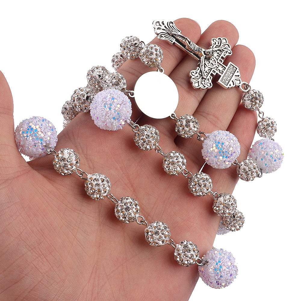Long Necklace with Diamonds Ball Chain
