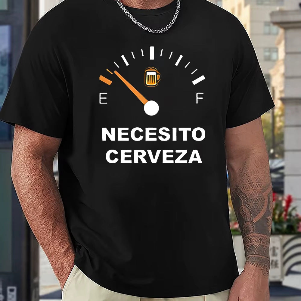Men's Crew-Neck T-Shirt with Letter Pattern