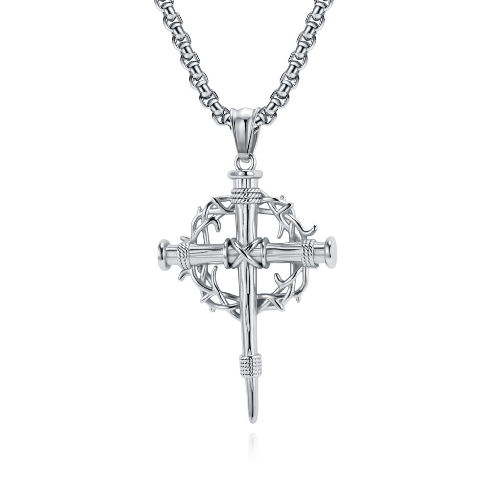 Vintage Thorn Wreath Cross Necklace