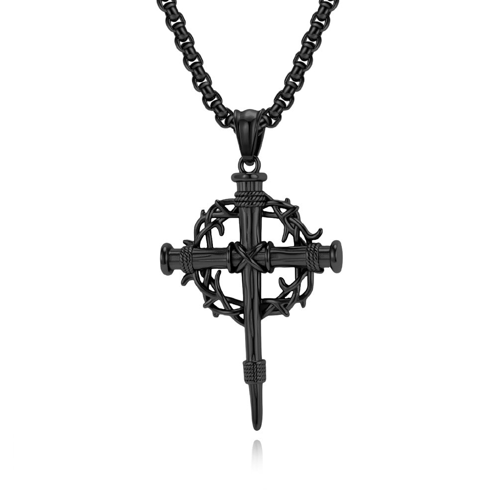 Vintage Thorn Wreath Cross Necklace