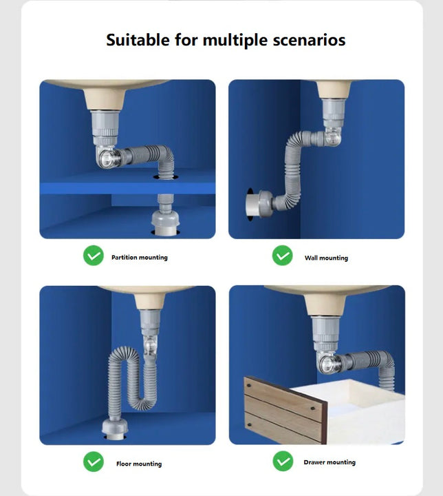Sink Drain Flexible P-Trap with Anti-odor Check Valve
