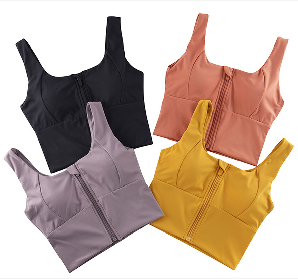 Front zip shock-absorbing sports bra