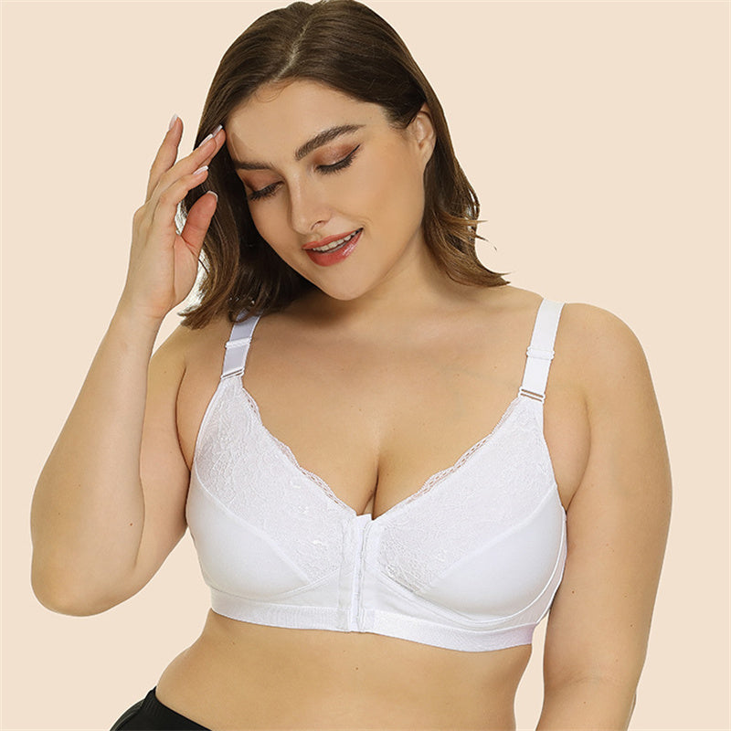 Lace Mesh Panel Front Button Bra