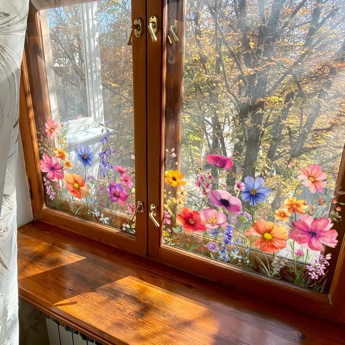 💐Colorful Floral Bouquet Window Sticker🖼️(Cut to size freely)✨