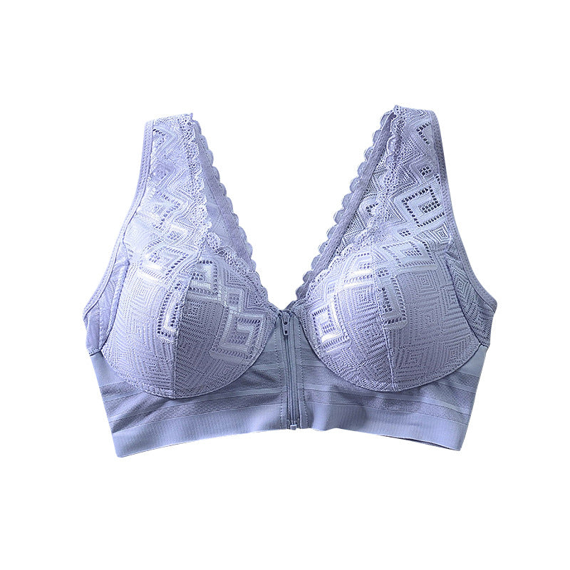 Lace Breathable Front Zipper  Wireless Bra
