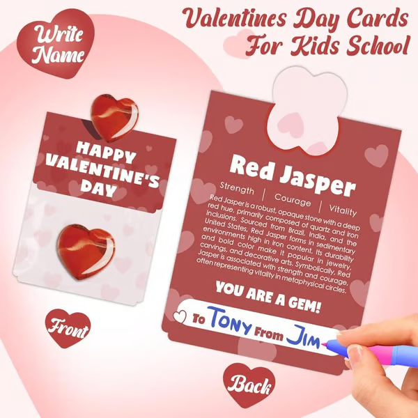 💘 Valentine's Day Gemstone Gift 🎁 24 pre-packaged heart-shaped gemstone cards