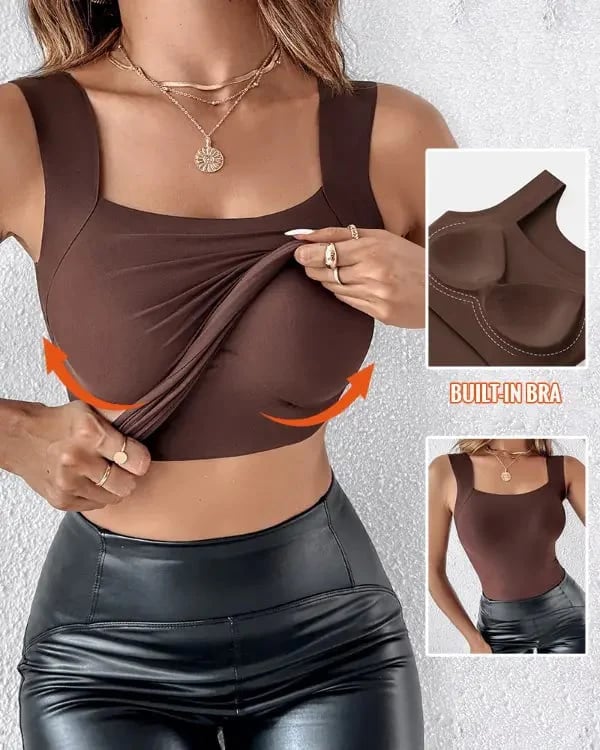 🔥Buy 1 get 1 free💐Women's U Neck Thermal Tank Tops with Built-In Bra