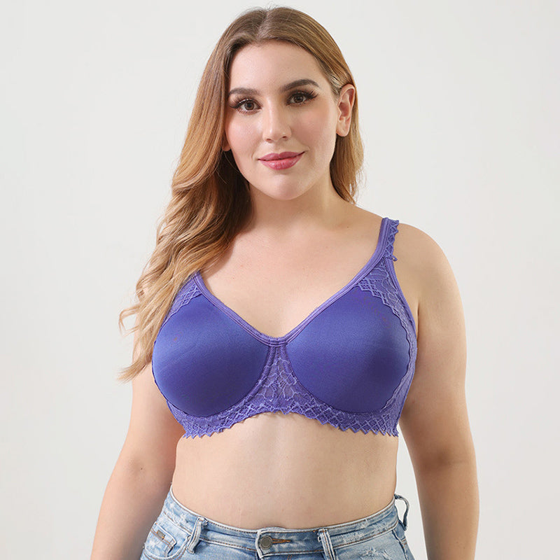 Blue Full Cup Solid Lace Bra