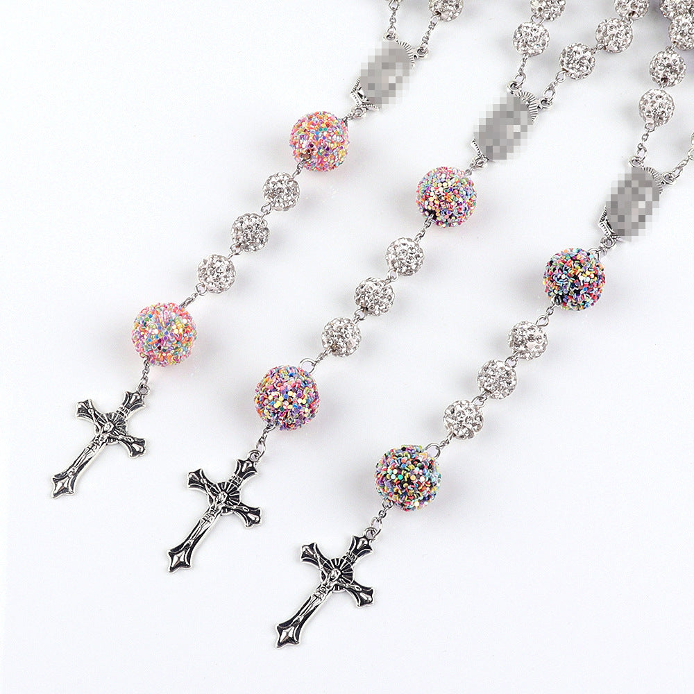 Long Necklace with Diamonds Ball Chain