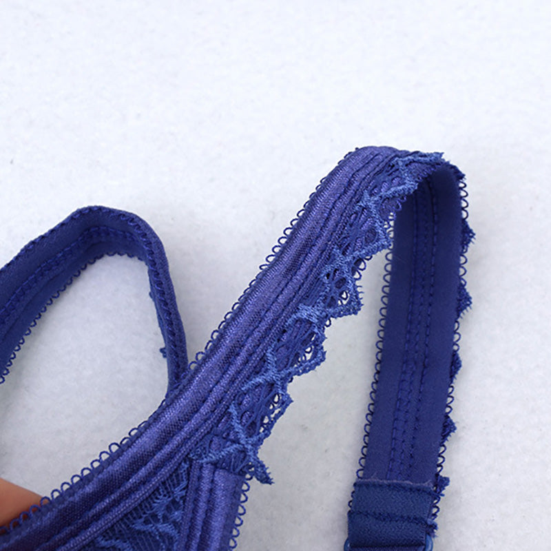 Blue Full Cup Solid Lace Bra