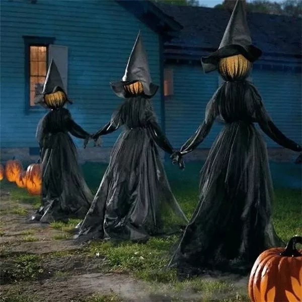 Lighted Halloween Triplets Witch Decoration Set