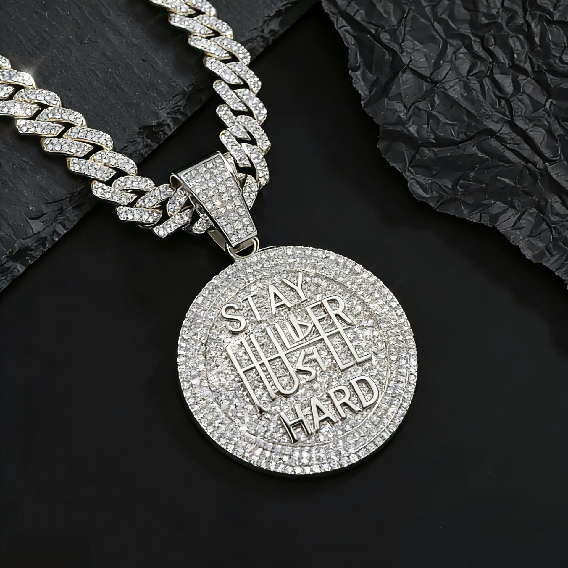 Round Letter Pendant Necklace with Full Diamonds