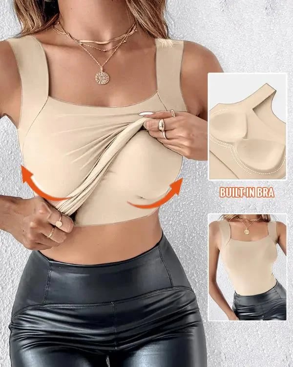 🔥Buy 1 get 1 free💐Women's U Neck Thermal Tank Tops with Built-In Bra