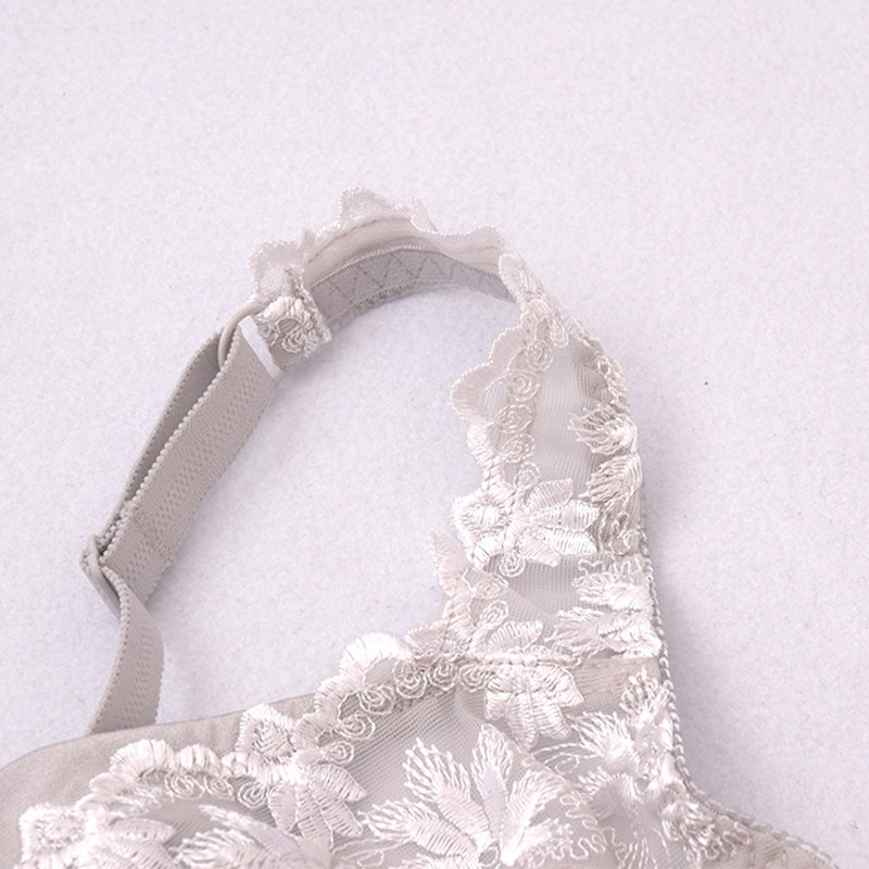 Floral Embroidered Strap Front Button Bra