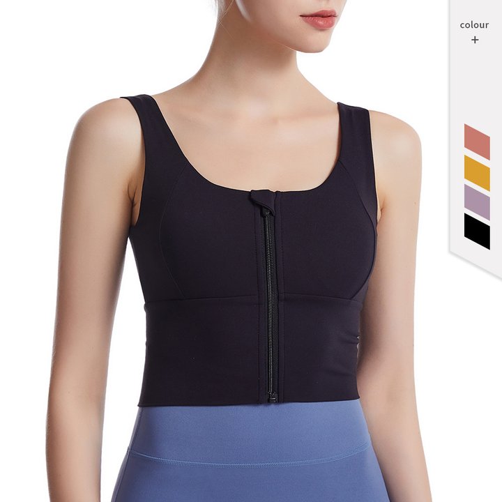 Front zip shock-absorbing sports bra