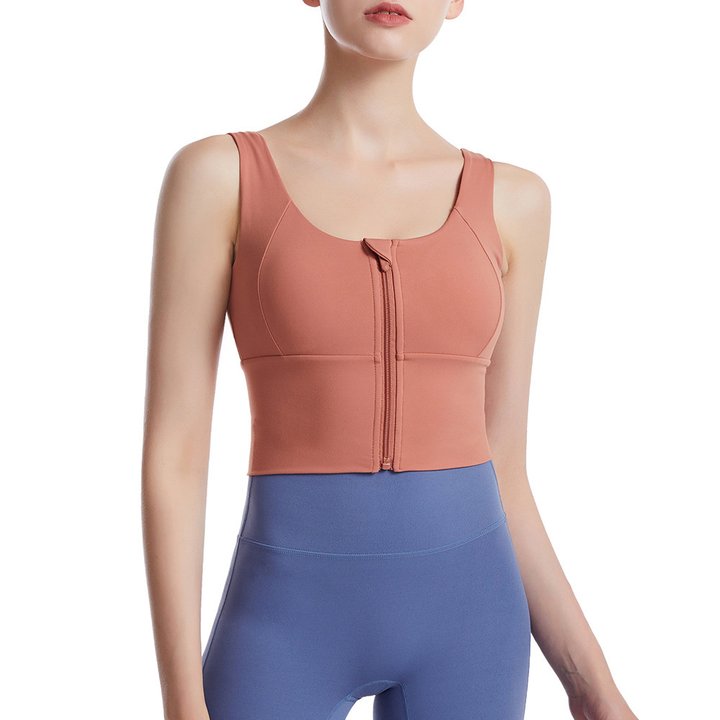 Front zip shock-absorbing sports bra