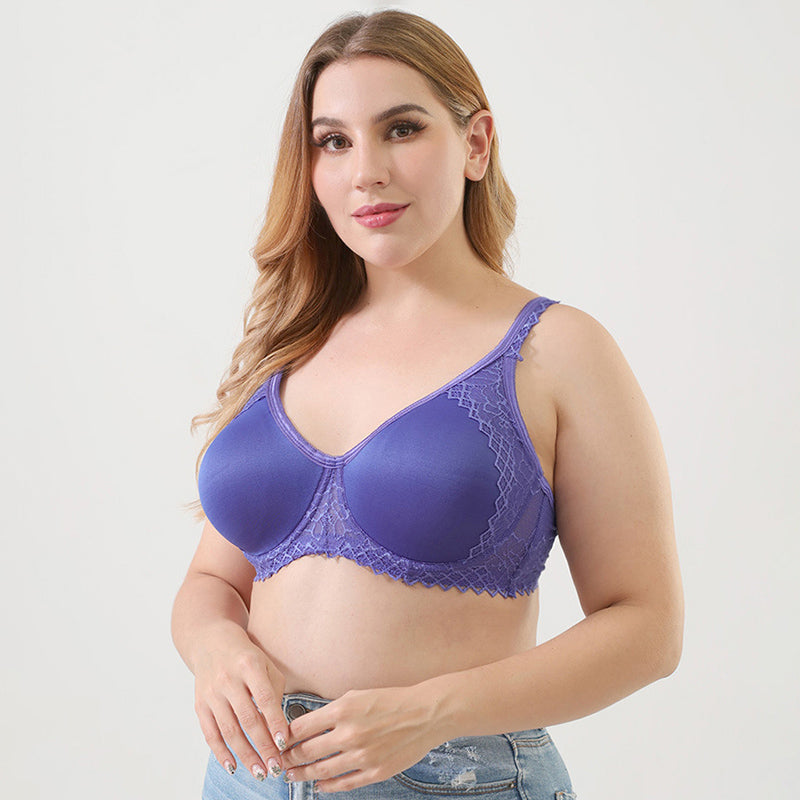 Blue Full Cup Solid Lace Bra