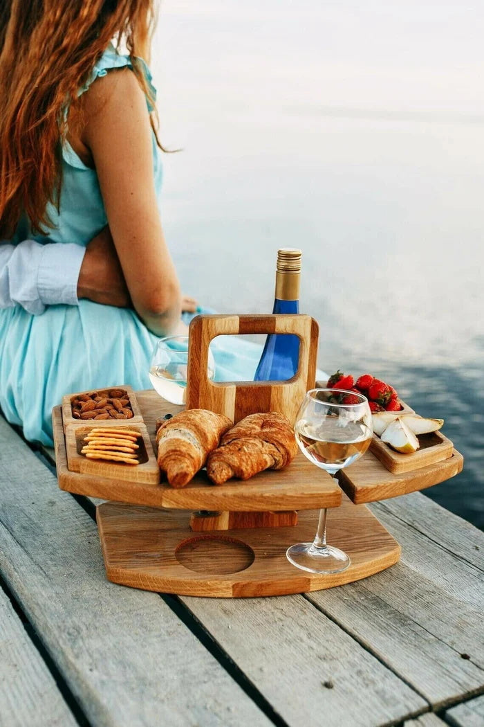 PORTABLE WOODEN OUTDOOR PICNIC WINE TABLE