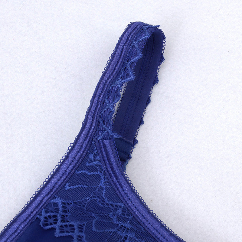 Blue Full Cup Solid Lace Bra